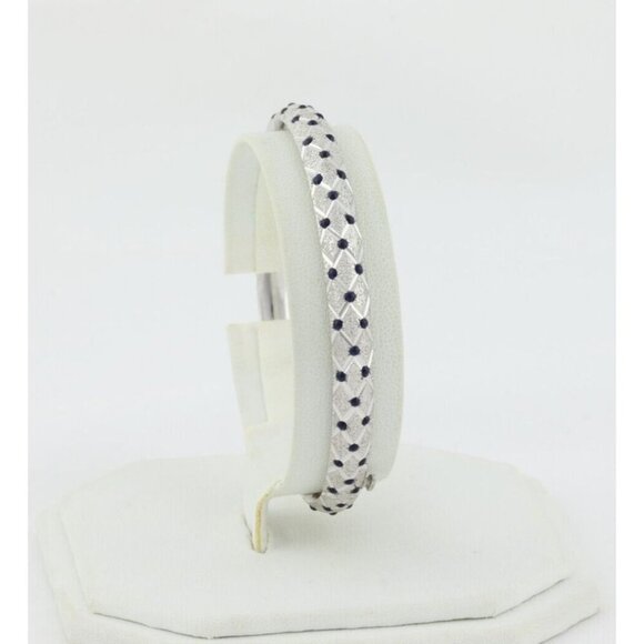 14k White Gold Blue Enamel Textured Bracelet Bangle 6 3/4" inch - Picture 1 of 10